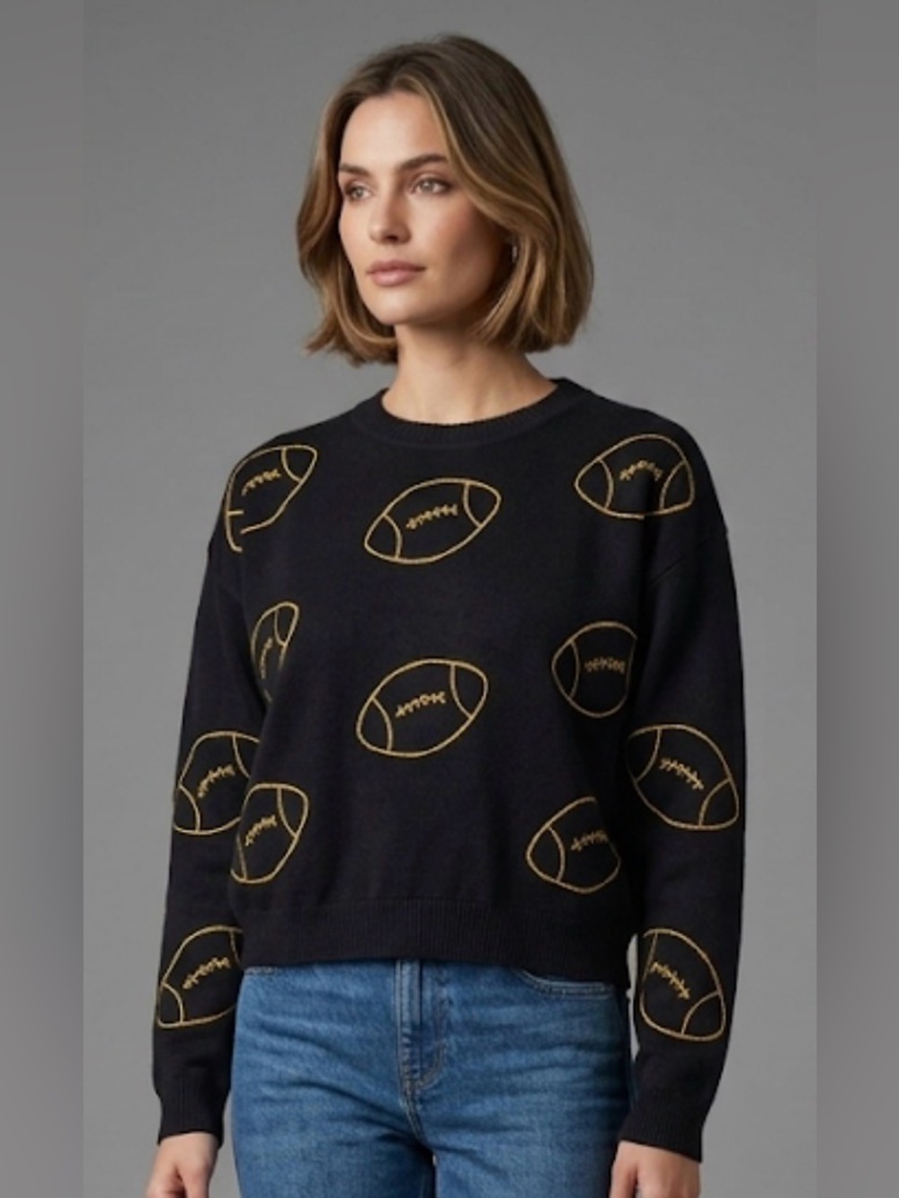 Ring Street Black & Yellow Football Stitching Knit Sweater Size Small - Picture 7 of 7
